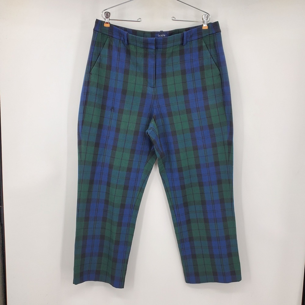 J. Crew Kallie Pant 16 Plaid Navy Green Tartan Stretch Straight Leg Fall Preppy